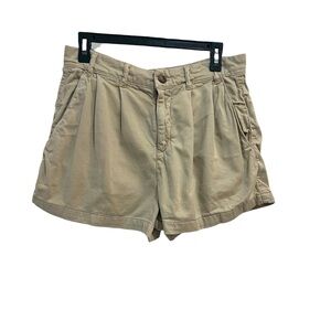 Free People Women's Khaki Pleated High-Rise Shorts Sz 6 Safari Camp Prep